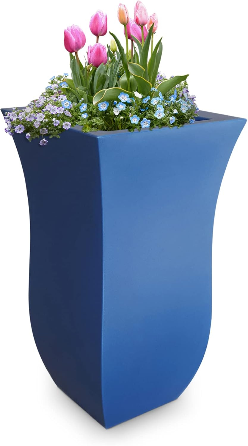 Mayne Valencia Polyethylene Resin 30" Tall Planter in Neptune Blue