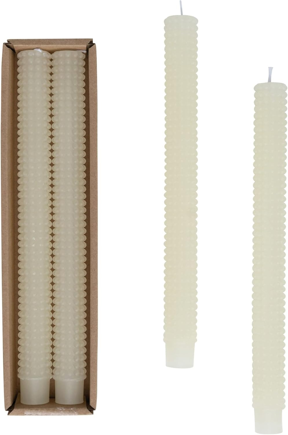 Cream Hobnail Paraffin Wax Taper Candles, Set of 2, 10"