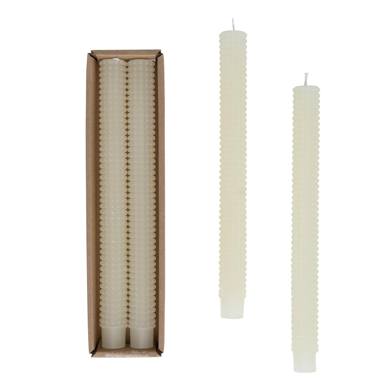 Cream Hobnail Paraffin Wax Taper Candles, Set of 2, 10"