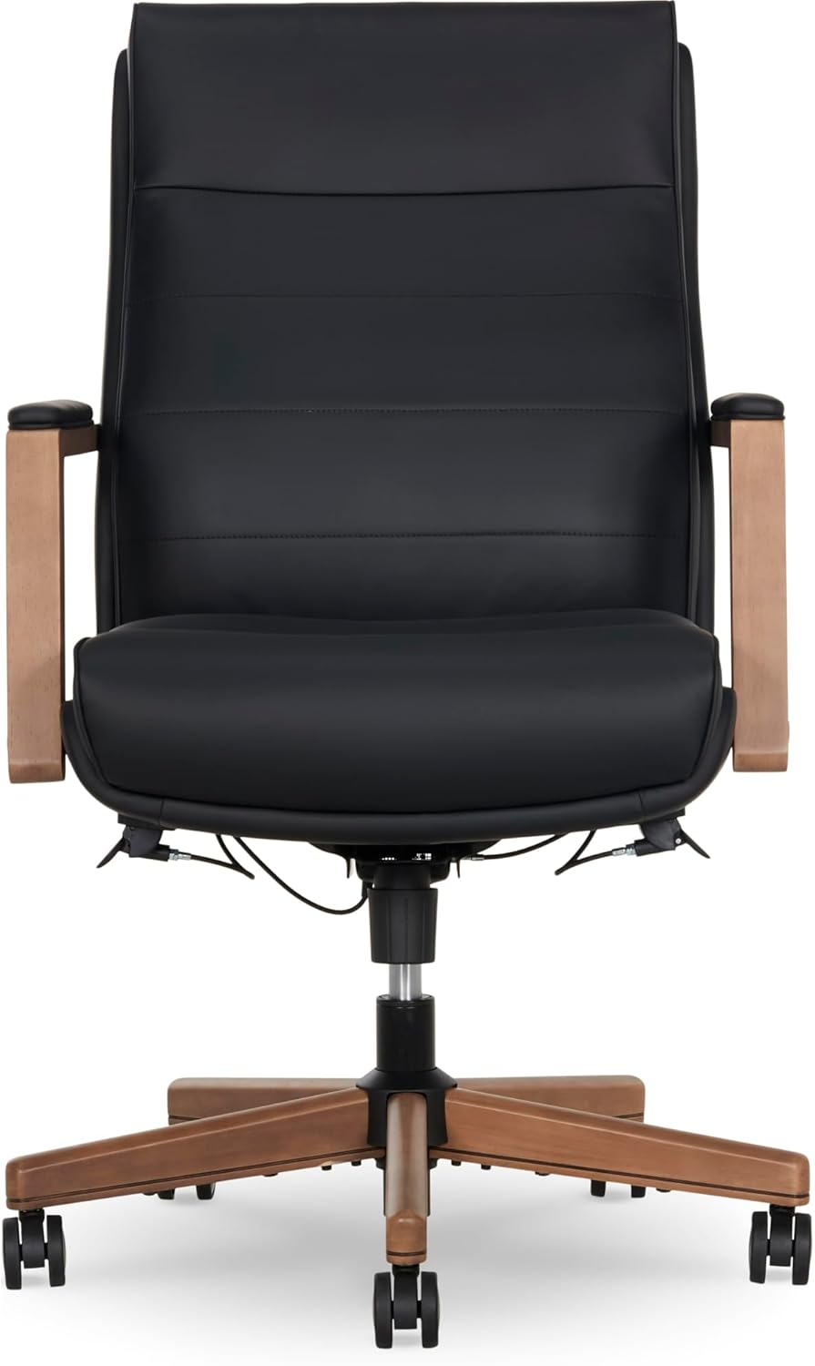 Thomasville® Fendley Ergonomic Vegan Leather Mid-Back Office Chair, Black/Brown