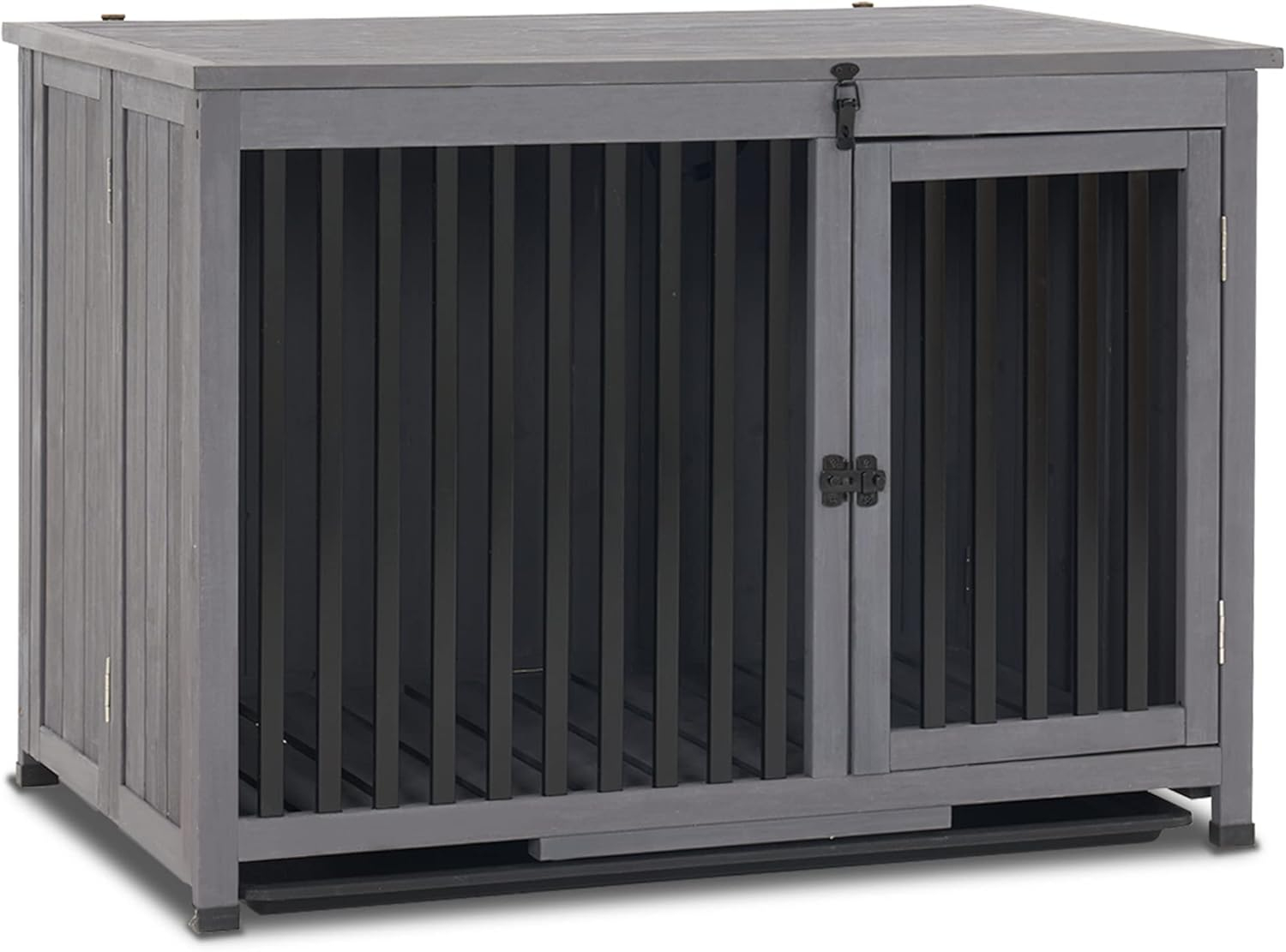 Mcombo Wooden Dog Crate Furniture End Table with Door, No Assembly Portable Foldable Pet Crate Dog Kennel Indoor with Removable Tray (Large, Grey), 0650