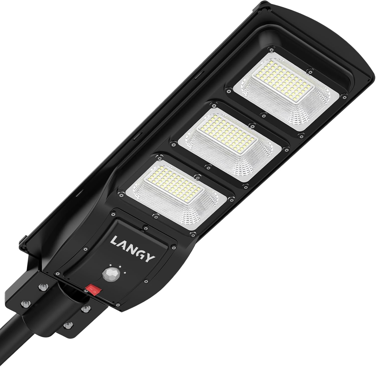 LANGY Solar Street Light Upgraded 9000 Lumens, 180 PCS LED Solar Powered Street Lamp Outdoor, 15000 mAh Battery, PIR Motion Sensor, 6000K, Dusk to Dawn Security Led Post Street Light