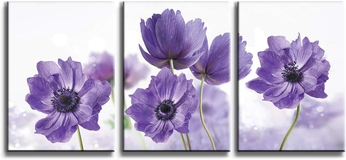 Canvas Art Wall Decor for Bedroom Purple Flower Bloom Close Up Pictures Prints on Canvas Wall Decoration for Bedroom Simple Life Modern Minimalism Artwork Framed Wall Art 3 Piece Canvas Wall Art Set