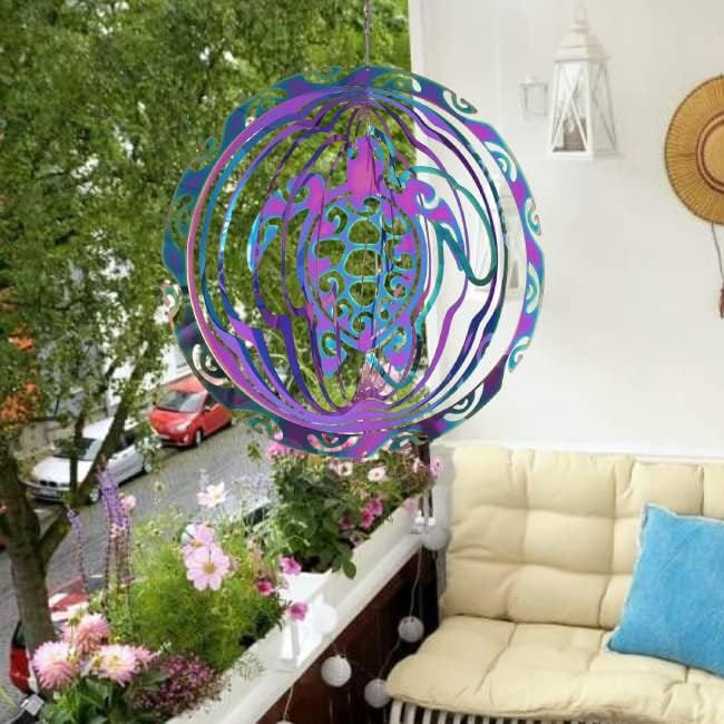 Wind Spinner Outdoor Metal 3D Wind Spinner Hanging Turtle Yard Garden Decor Gifts Stainless Steel Turtle Spinners with 360° Rotating Hook