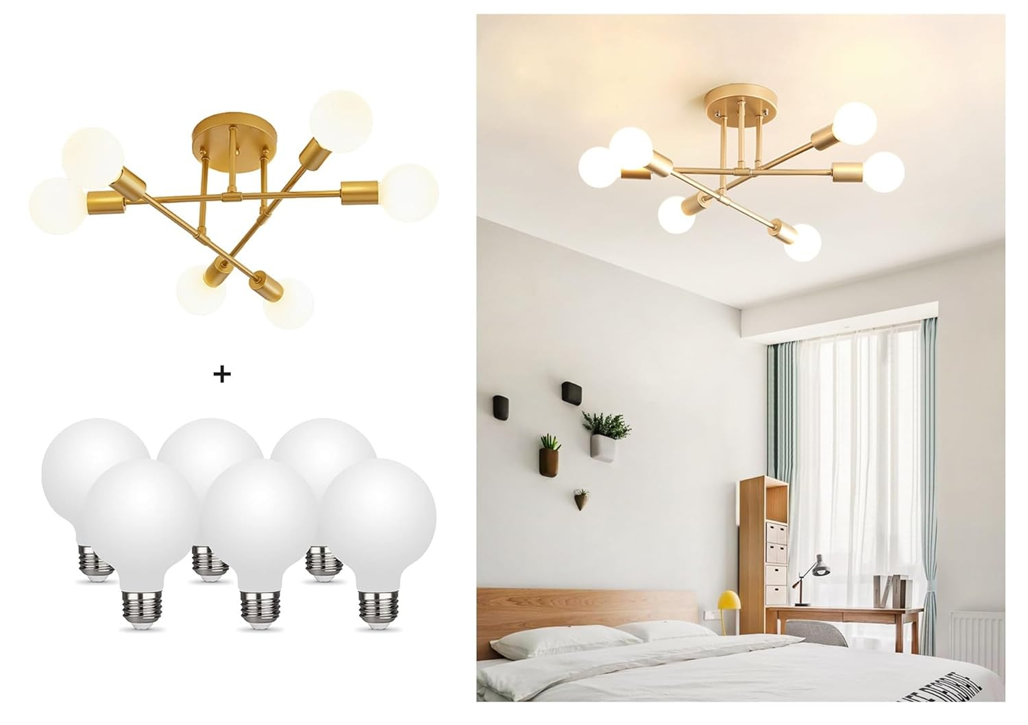 Gold Modern Sputnik 6-Light Chandelier with LED Bulbs