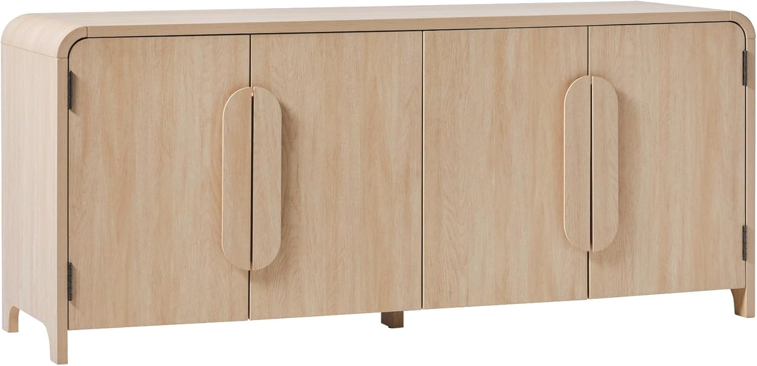 Modern Curved 70" Buffet Sideboard and TV Stand for up to 80" TV Coastal Oak