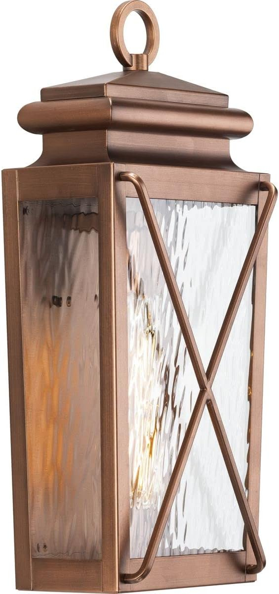 Wakeford Collection One-Light Antique Copper and Clear Water Glass Transitional Style Small Outdoor Wall Lantern