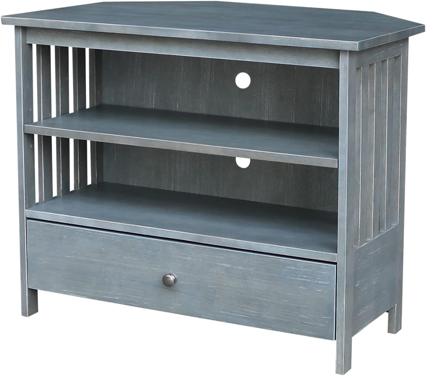 Solid Wood TV Stand with Shelves and Drawer in Heather Gray - 28.9"  Height