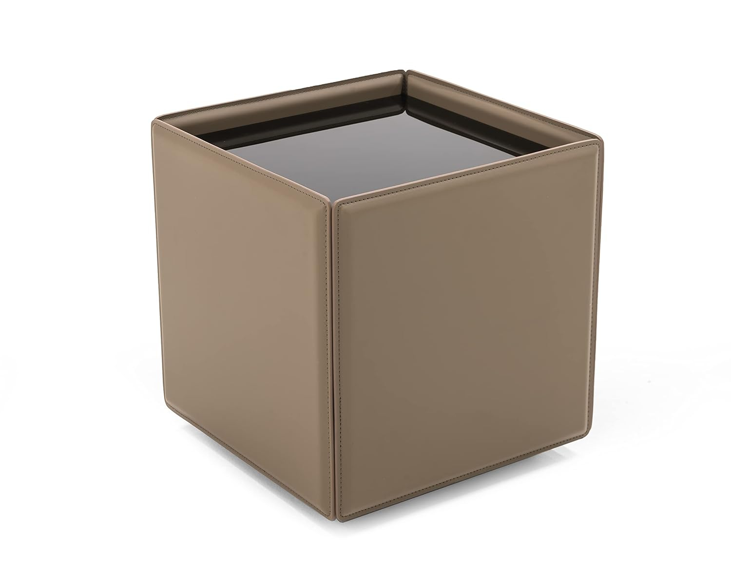 Beige Leatherette Square End Table with Black Glass Top