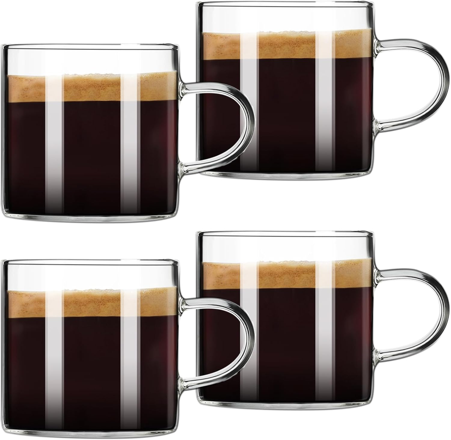 PARACITY Espresso Cups Set of 4, Insulated Espresso Accessories 4.3 OZ, High Borosilicate Espresso Shot Glass, Clear Glass Expresso Coffee Cup with Handle, Small Tea Cups