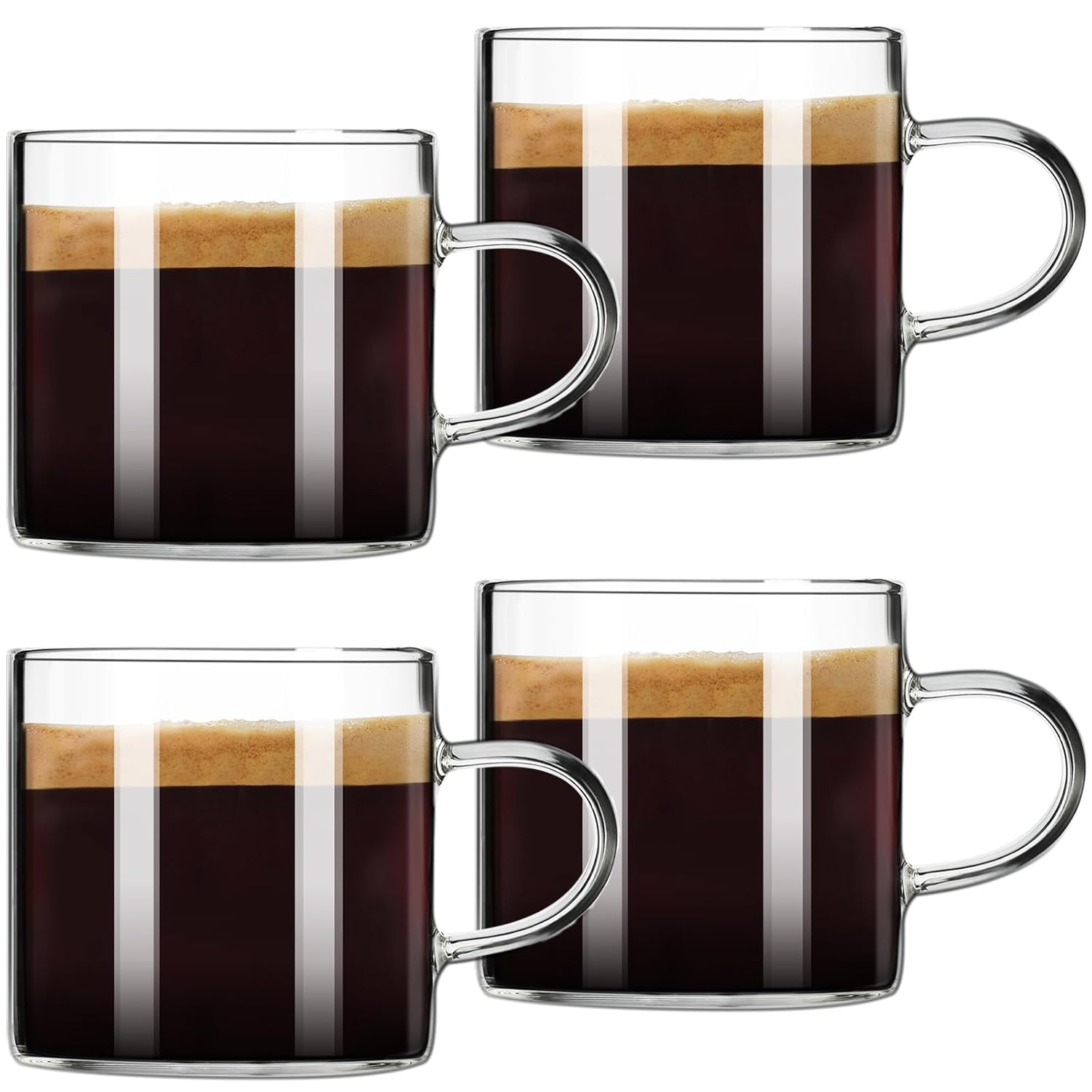 PARACITY Espresso Cups Set of 4, Insulated Espresso Accessories 4.3 OZ, High Borosilicate Espresso Shot Glass, Clear Glass Expresso Coffee Cup with Handle, Small Tea Cups