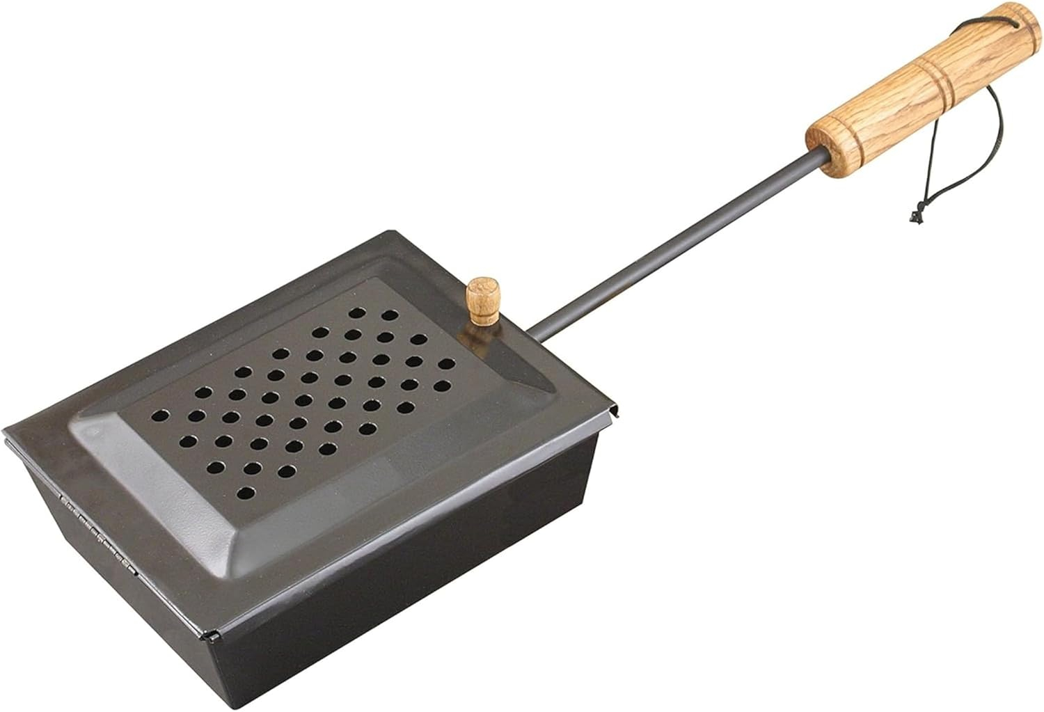 Portable Black Cast Iron Campfire Popcorn Popper with Wooden Handle