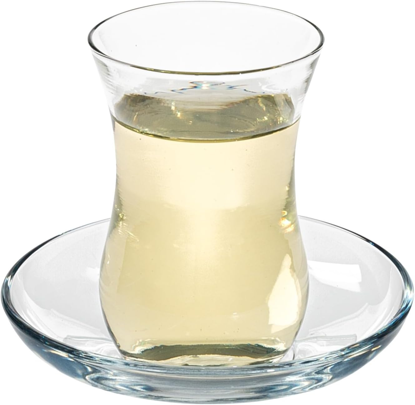 Clear Glass Turkish Tea Cups with Saucers, 4 Oz, Set of 6