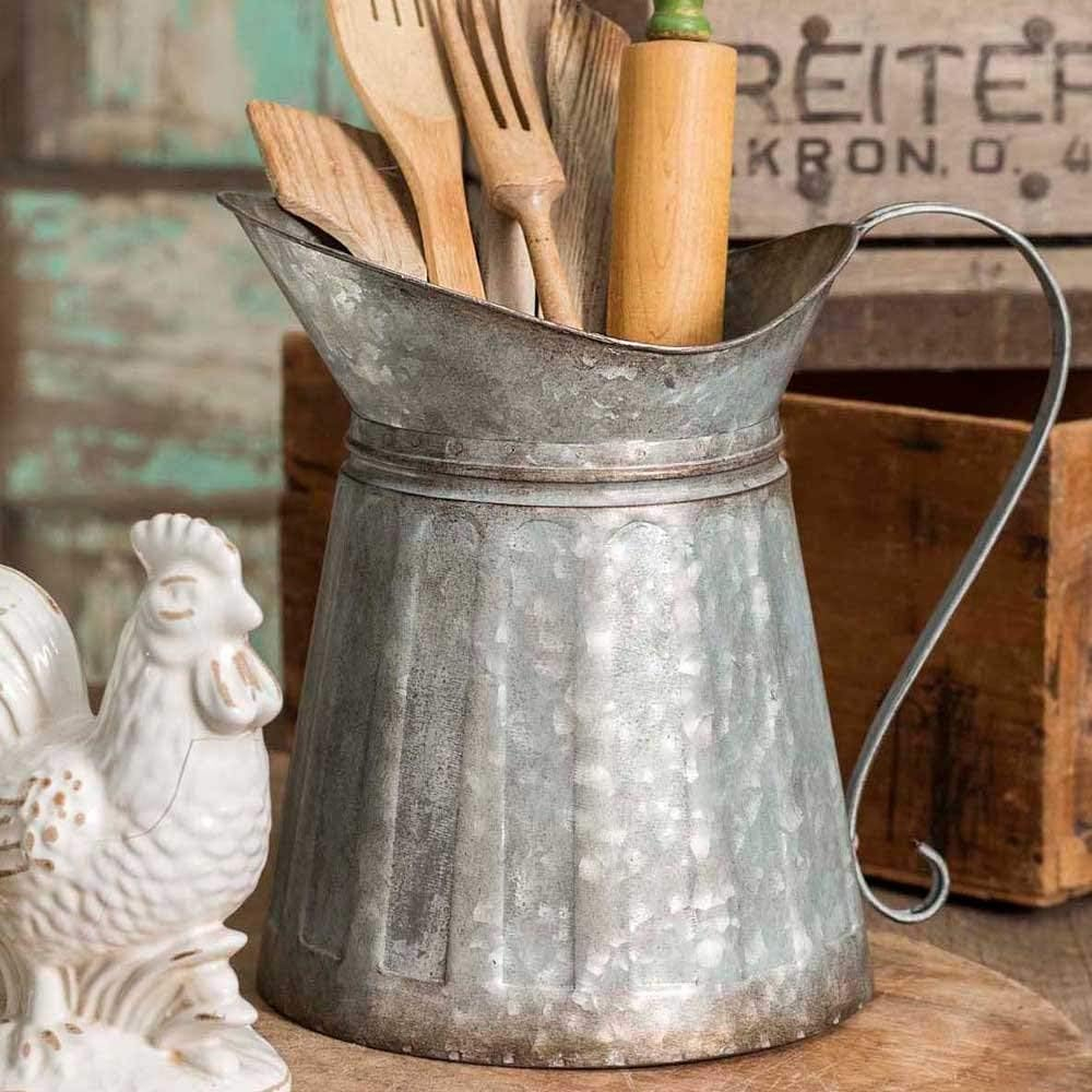 Colonial Tin Works 530042 CTW Metal Milk Pitcher Rustic Farmhouse Decor, Steel, 12-inch Height, one size, Galvanized Silver