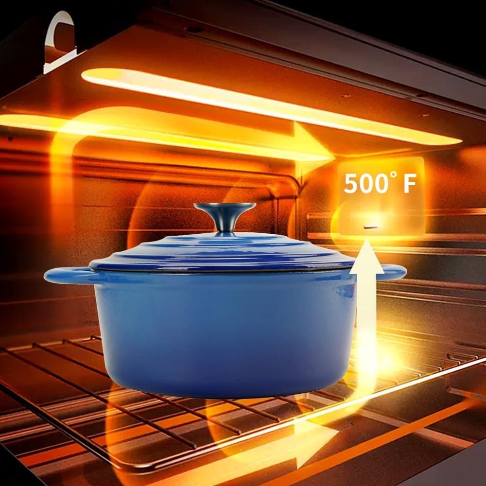 Enameled Cast Iron Dutch Oven with Self Basting Lid Non-stick Enamel Coated Dutch Oven Camping Suitable For Variety Stovetops Dutch Ovens Gifts for Family Blue 3QT