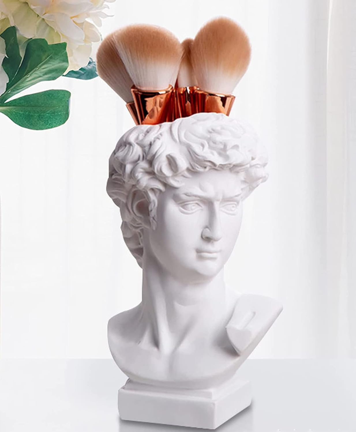 Head Vase, Hosrnovo Greek Statue Decor David Heads Planter for Garden and Home, Roman Style Vintage White Flowers Bowl Creative Housewarming Gift 6.5X3.5Inches (White Medium)