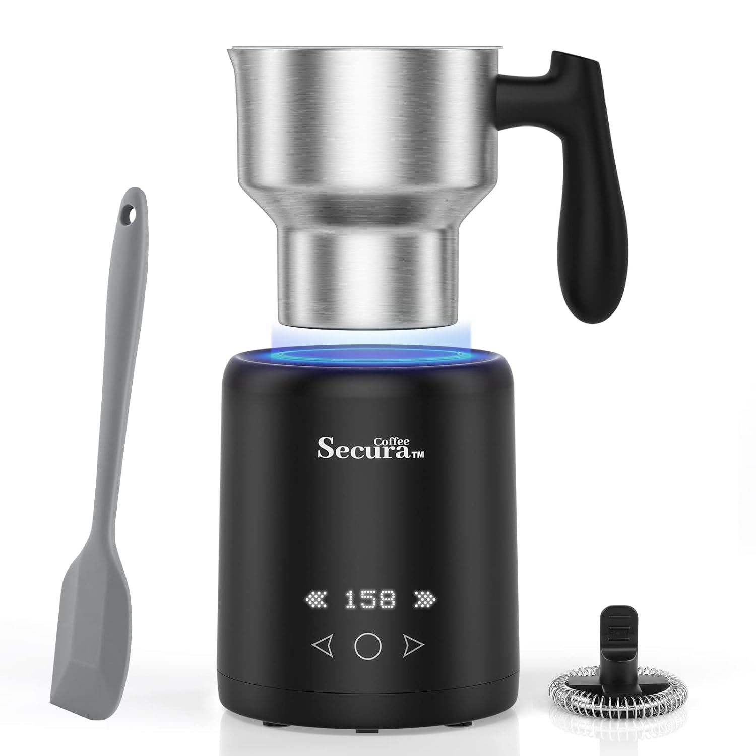 Secura Milk Frother, 5-IN-1 Electric Milk Steamer with Detachable Stainless Steel Jug Automatic Hot/Cold Foam & Hot Chocolate Maker with LED Touch Screen, Temperature Display, Induction Heating