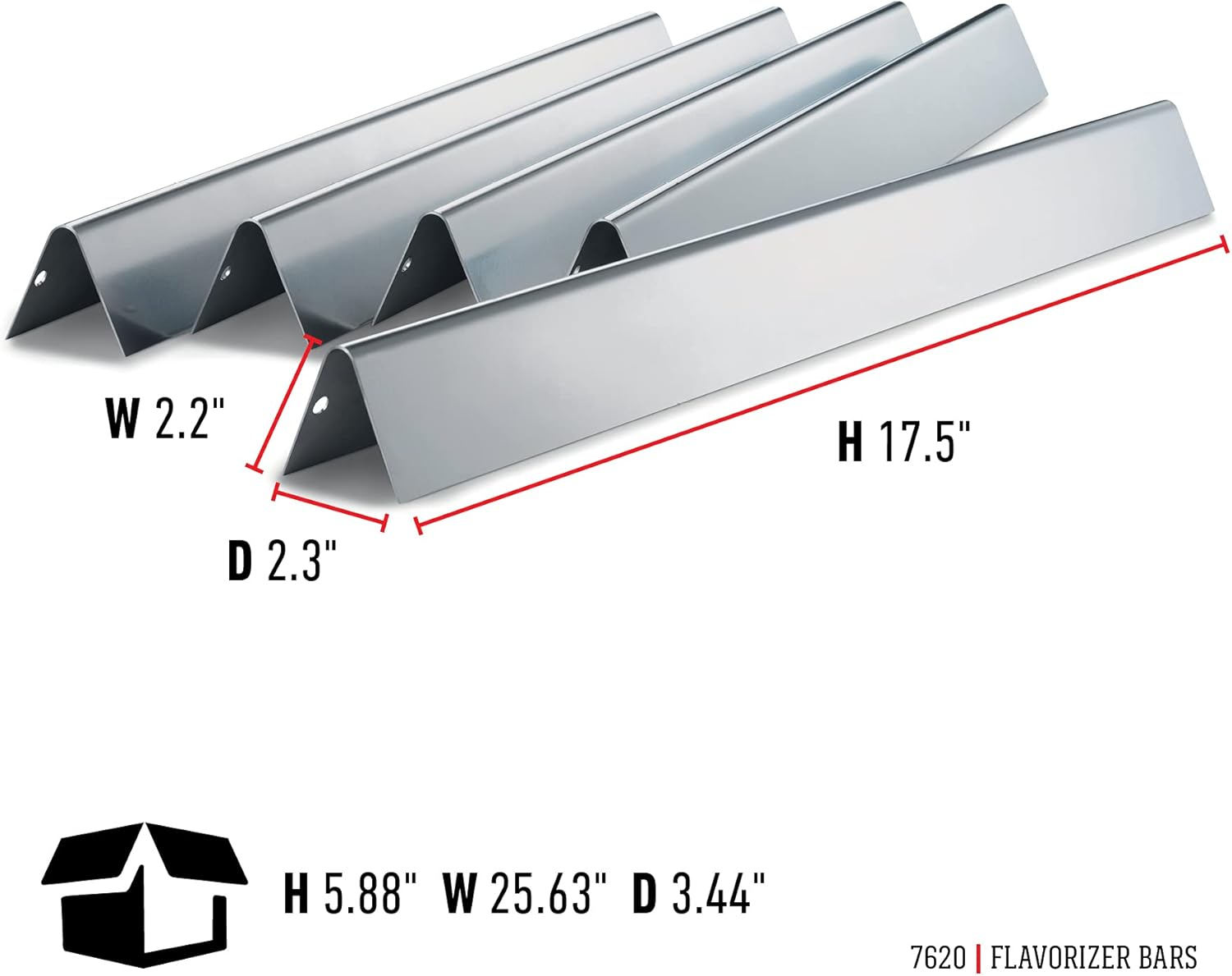 Weber 7620 Stainless Steel Flame Tamer Flavorizer Bars For Genesis 300 Series Gas Grills W/ Front Mounted Control Panel - 5-Pieces