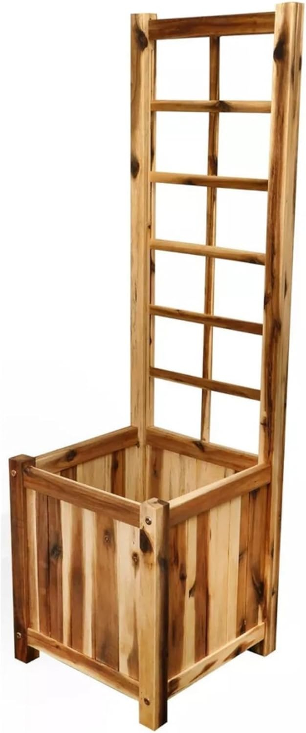 Classic Home and Garden Outdoor Square Acacia Wood Trellis Planter, 14in x 45.5in