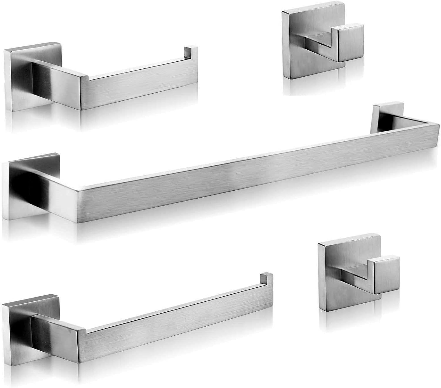 Bathroom Hardware Accessories Set Matte Black,5-Piece Black Towel Bar Set 16" Wall Mounted Towel Holder Stainless Steel-Includes Towel Bar,Robe Towel Hooks,Toilet Paper