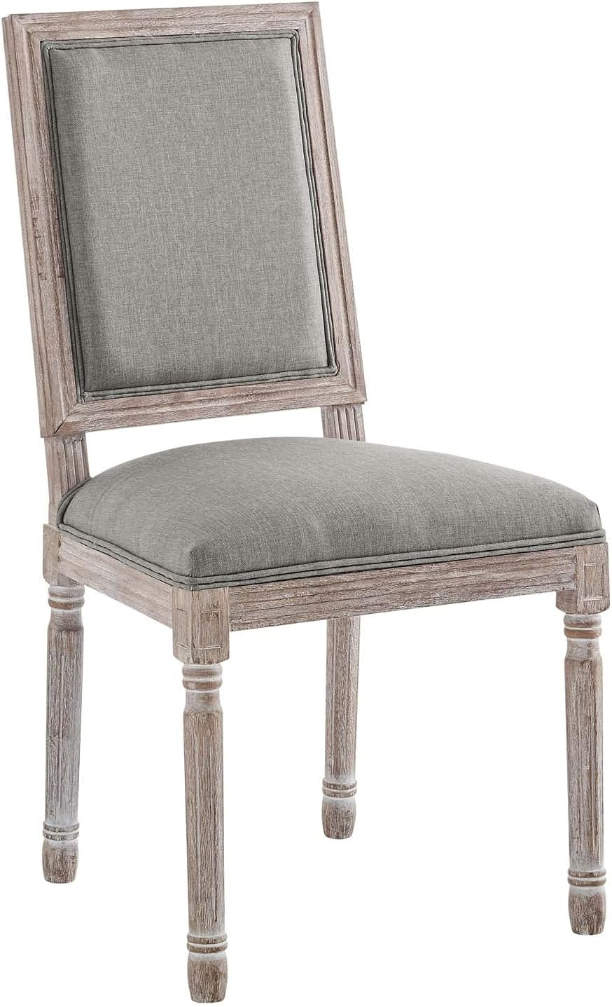 Modway Court 20" Vintage French Fabric Dining Side Chair in Light Gray