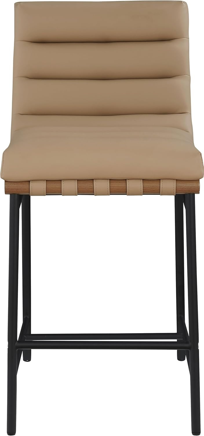 Tan Vegan Leather and Black Metal Counter Stool