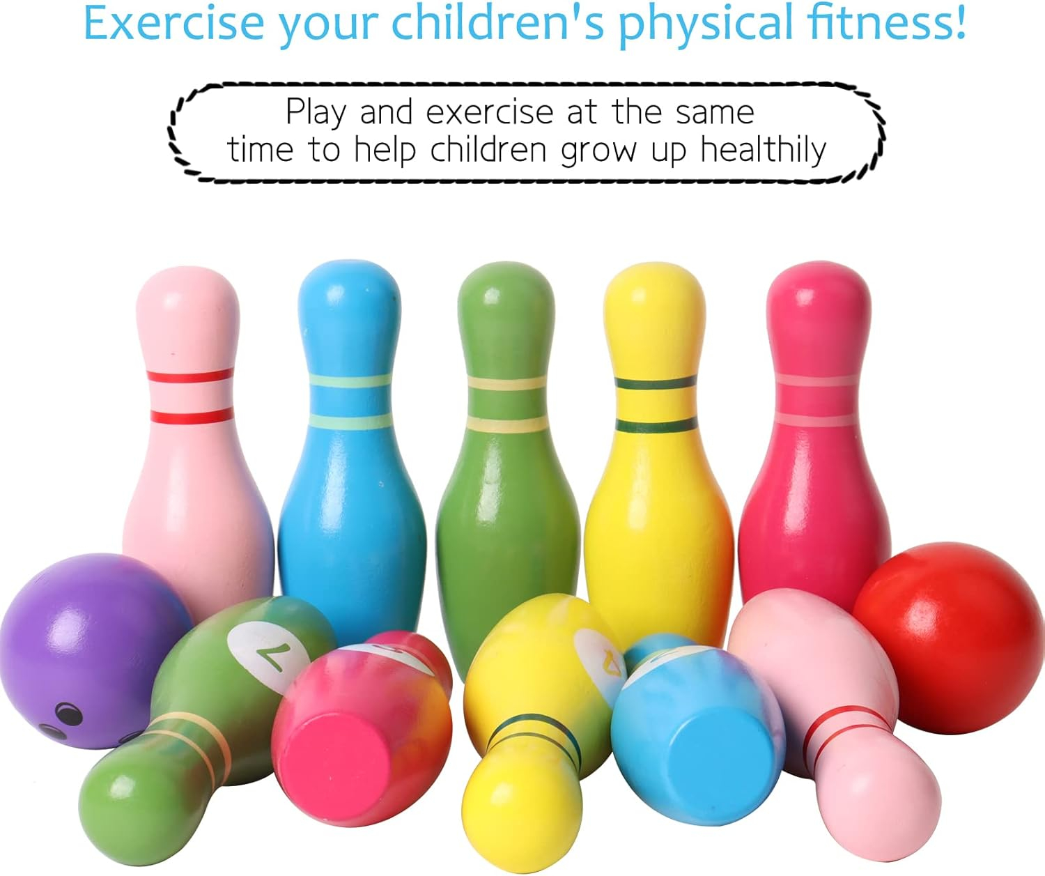 SHIERDU Color Wooden Digital Bowling Toy, Suitable for Indoor and Outdoor Sports Games for Toddlers, Children and Adults, for Boys and Girls Over 3 Years Old