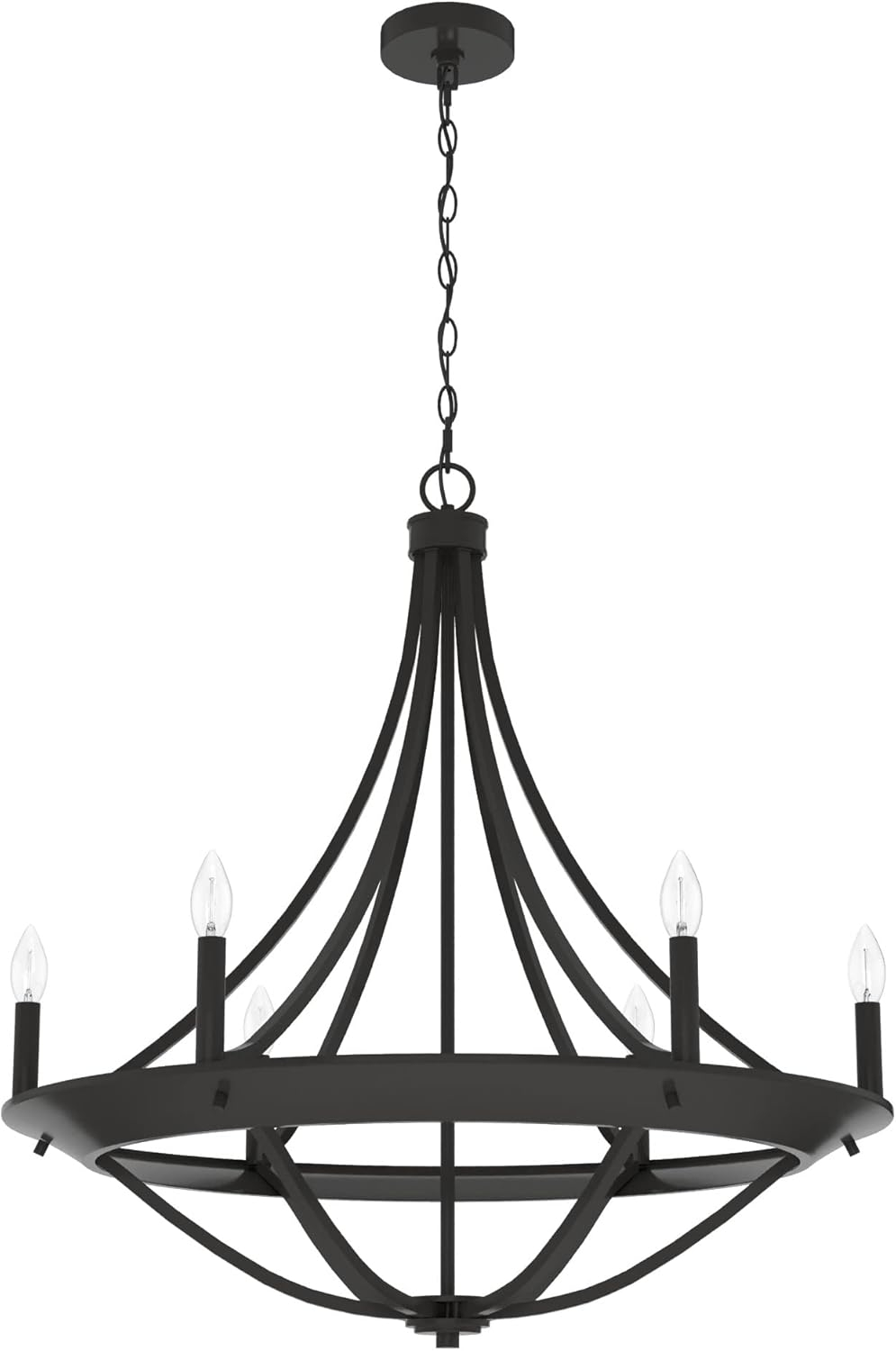 Hunter - Perch Point 6-light Noble Bronze, Large Chandelier, Dimmable, Casual Style, Empire Shaped, for Bedrooms, Kitchens, Dining, Living Rooms - 19414