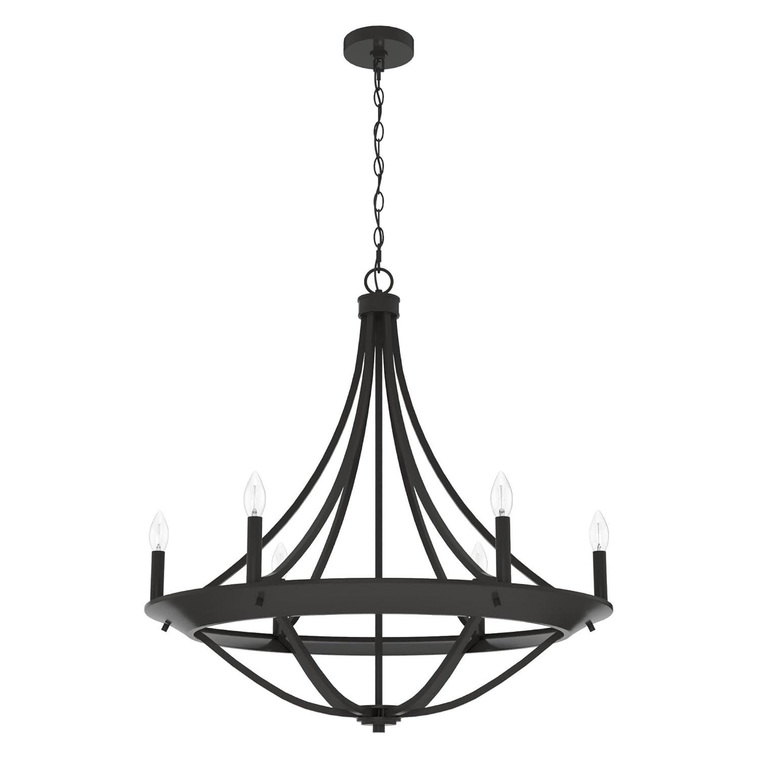 Hunter - Perch Point 6-light Noble Bronze, Large Chandelier, Dimmable, Casual Style, Empire Shaped, for Bedrooms, Kitchens, Dining, Living Rooms - 19414