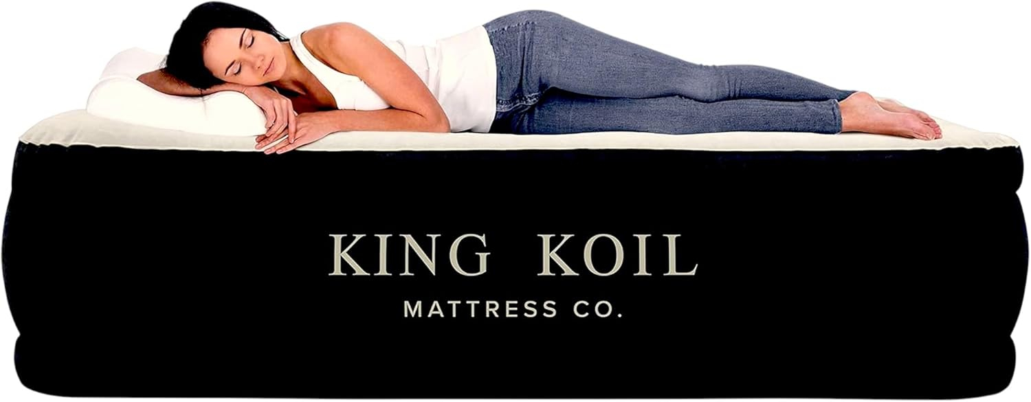 King Koil Queen Black Raised Air Mattress with Pump