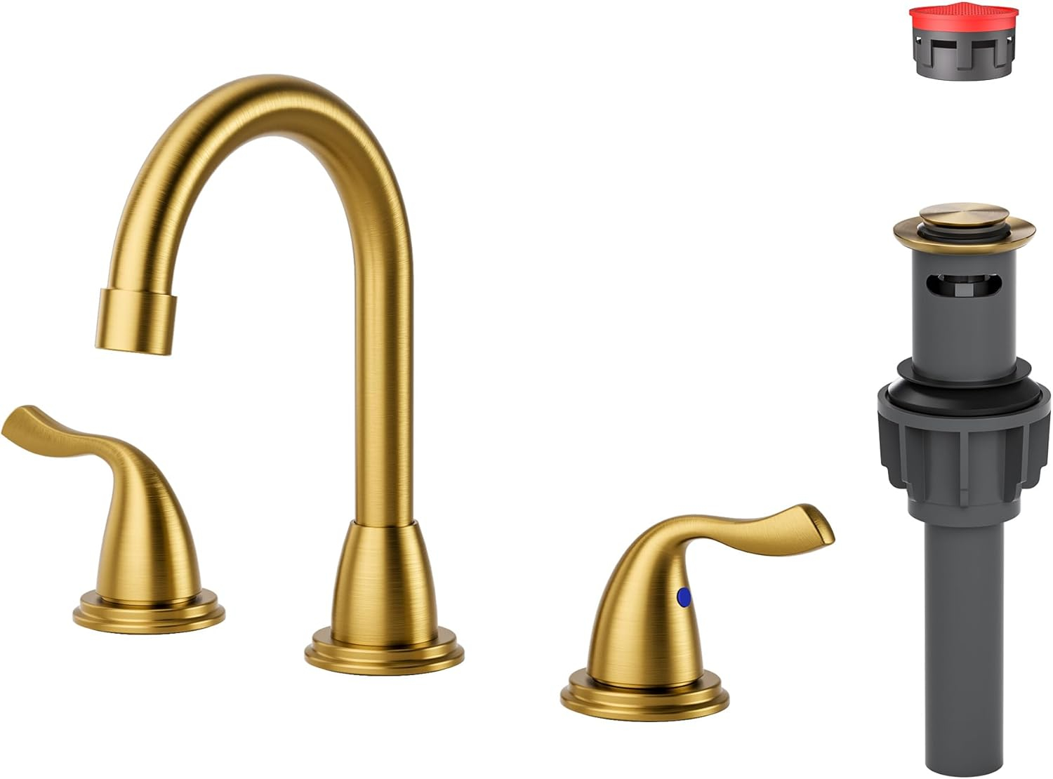 Brushed Gold Bathroom Faucet 3 Hole: ARCORA 8 Inch Widespread Bathroom Faucet, 2 Handles Bathroom Sink Faucet with Drain Assembly