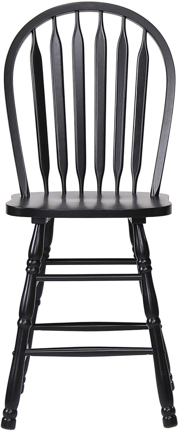 HomeStock Arrowback Retro Relaxation 24" Barstool , Distressed Black Solid Wood Counter Height Stool , Set Of 2