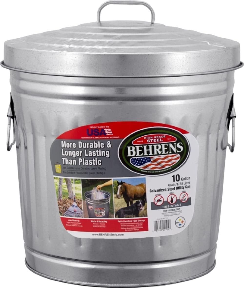 Behrens 6210 Trash Can, 10 gal Capacity, 16-1/2 in H, Steel