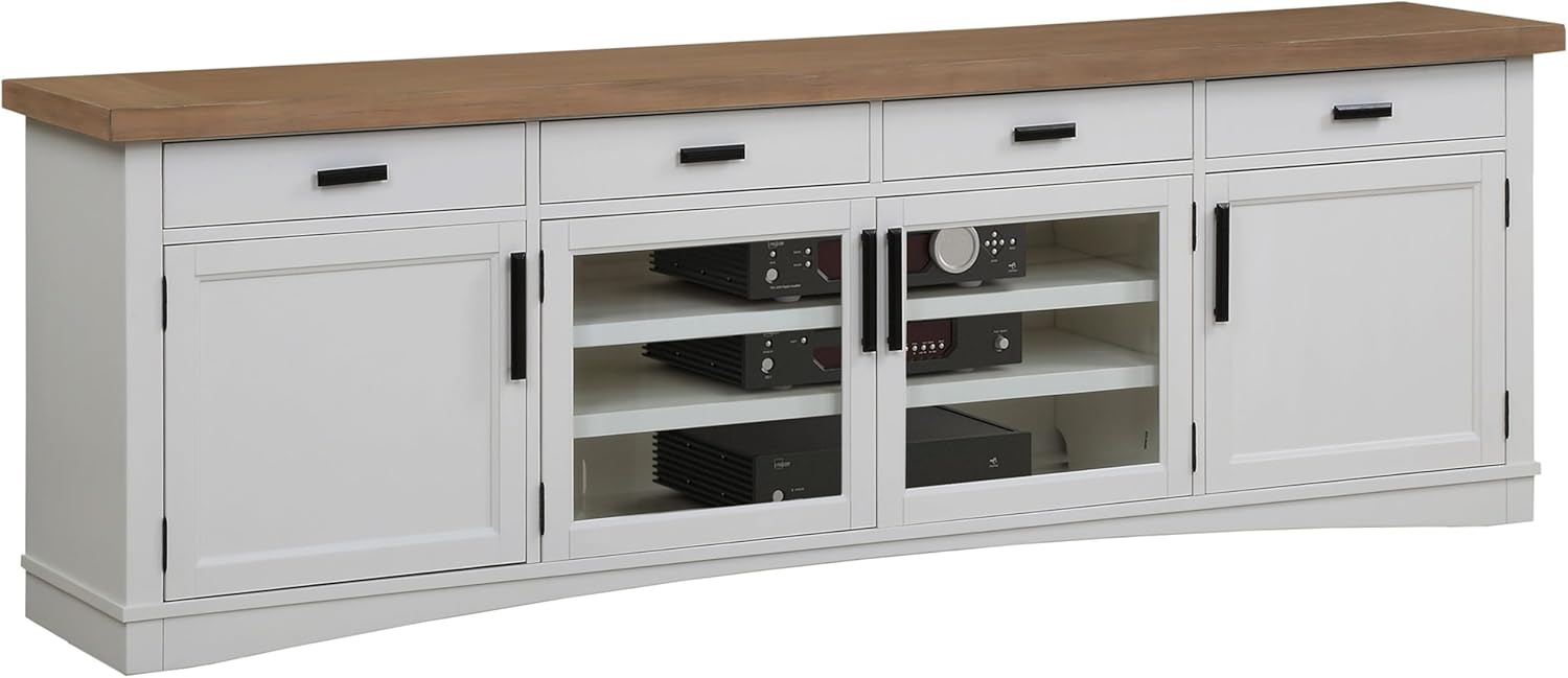 White and Beige 92" Transitional Wood TV Console