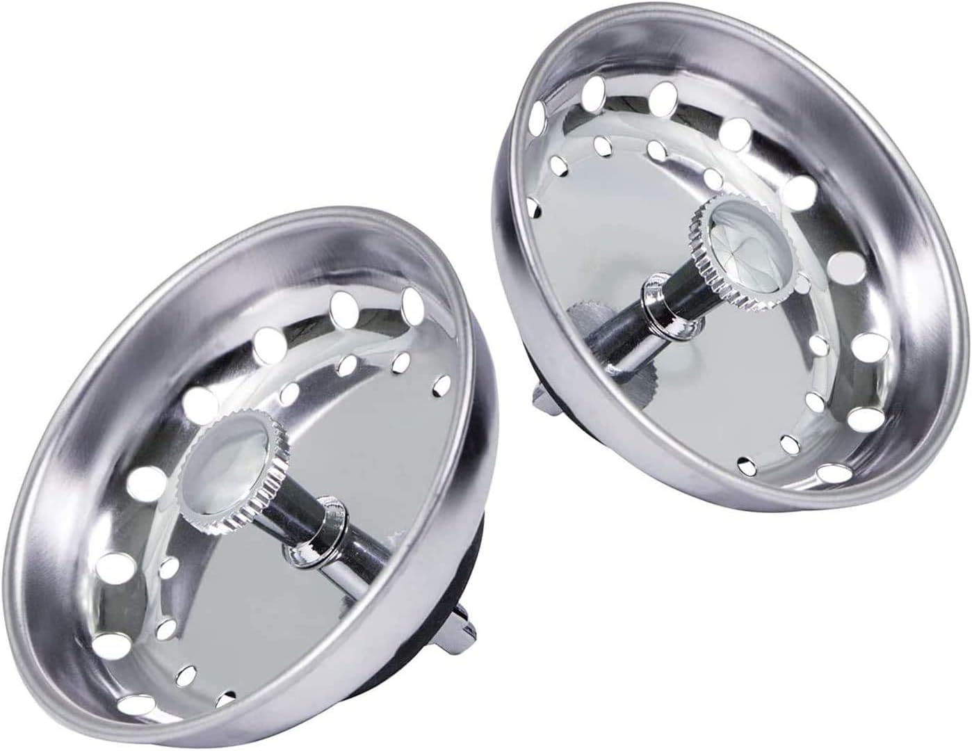 Chrome Plated Stainless Steel Kitchen Sink Basket Strainer with Rubber Stopper, 3-1/2 Inch