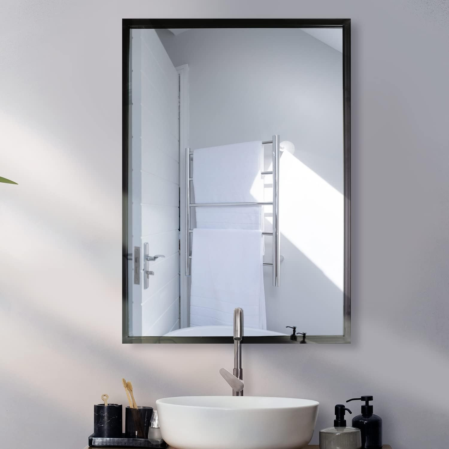 Mirrorize Large Wall Mounted Mirror, Full Body Rectangle Metal Frame Black Mirror, Bathroom Vanity Mirror for Wall, 35"X24"