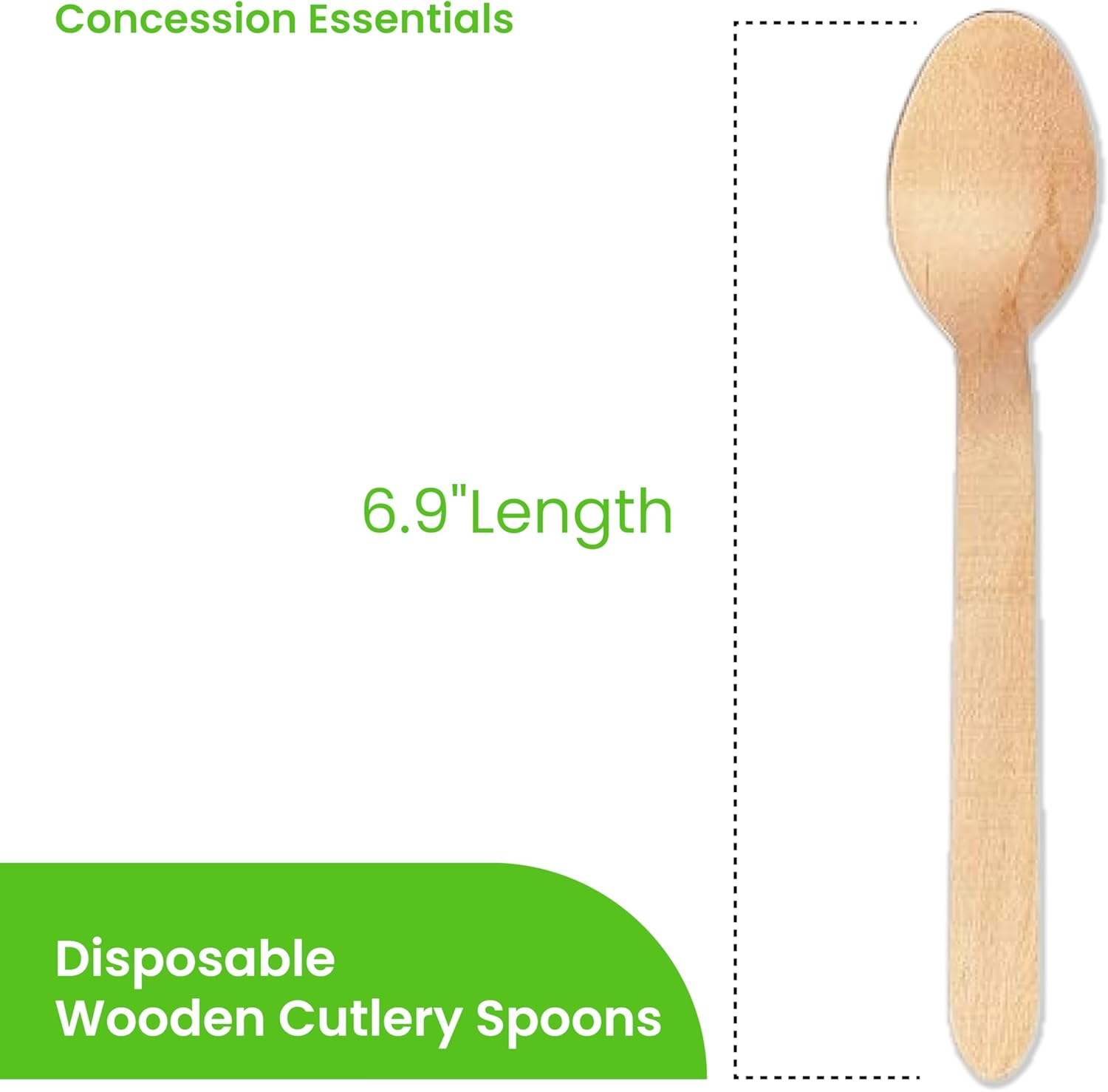 Concession Essentials Disposable Wooden Cutlery Spoons, Compostable and Earth Friendly, 6.25 Inch Length - Pack of 100 Spoons