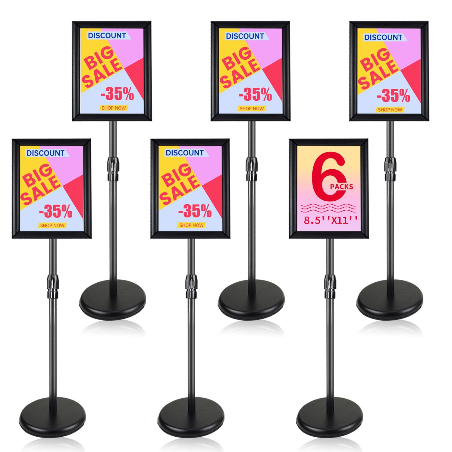 Adjustable Sign Holder Stand 8.5x11 inch,Pedestal Floor Signage Standing Holder with Heavy Duty Base, Aluminum Snap Open Frame Display for Business Restaurant, Mall,Schools-1 Pack