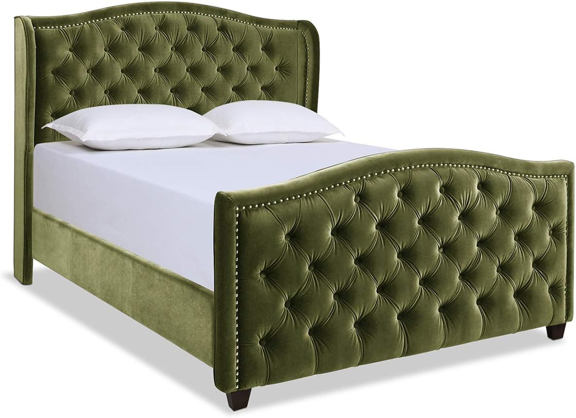 Jennifer Taylor Home Marcella Tufted Wingback Queen Bed Olive Green