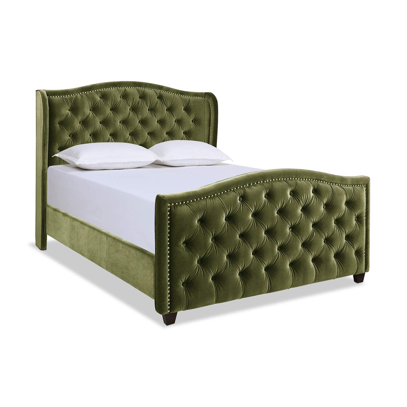 Jennifer Taylor Home Marcella Tufted Wingback Queen Bed Olive Green