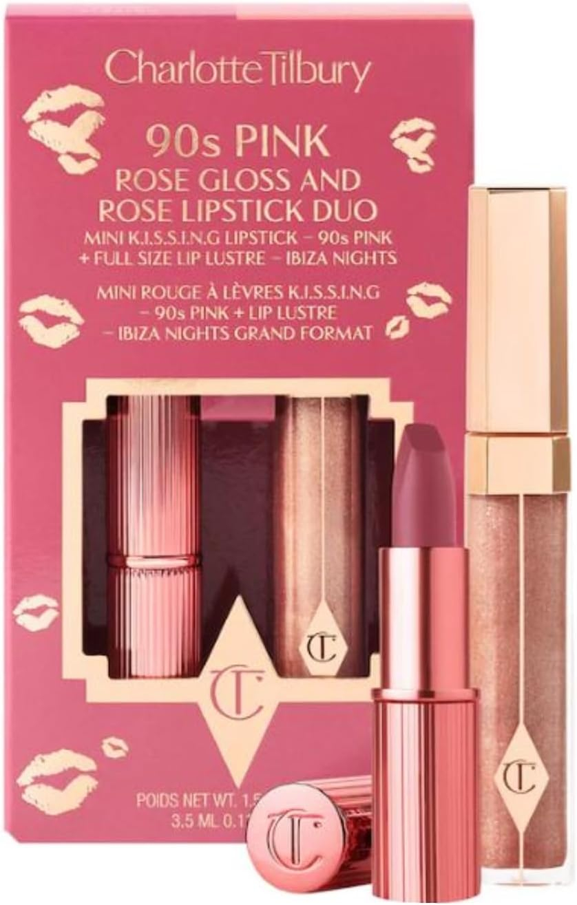CHARLOTTE TILBURY 90s Pink Rose Gloss and Rose Lipstick Duo - 90s Pink K.I.S.S.I.N.G Lipstick and Ibiza Nights Lip Lustre