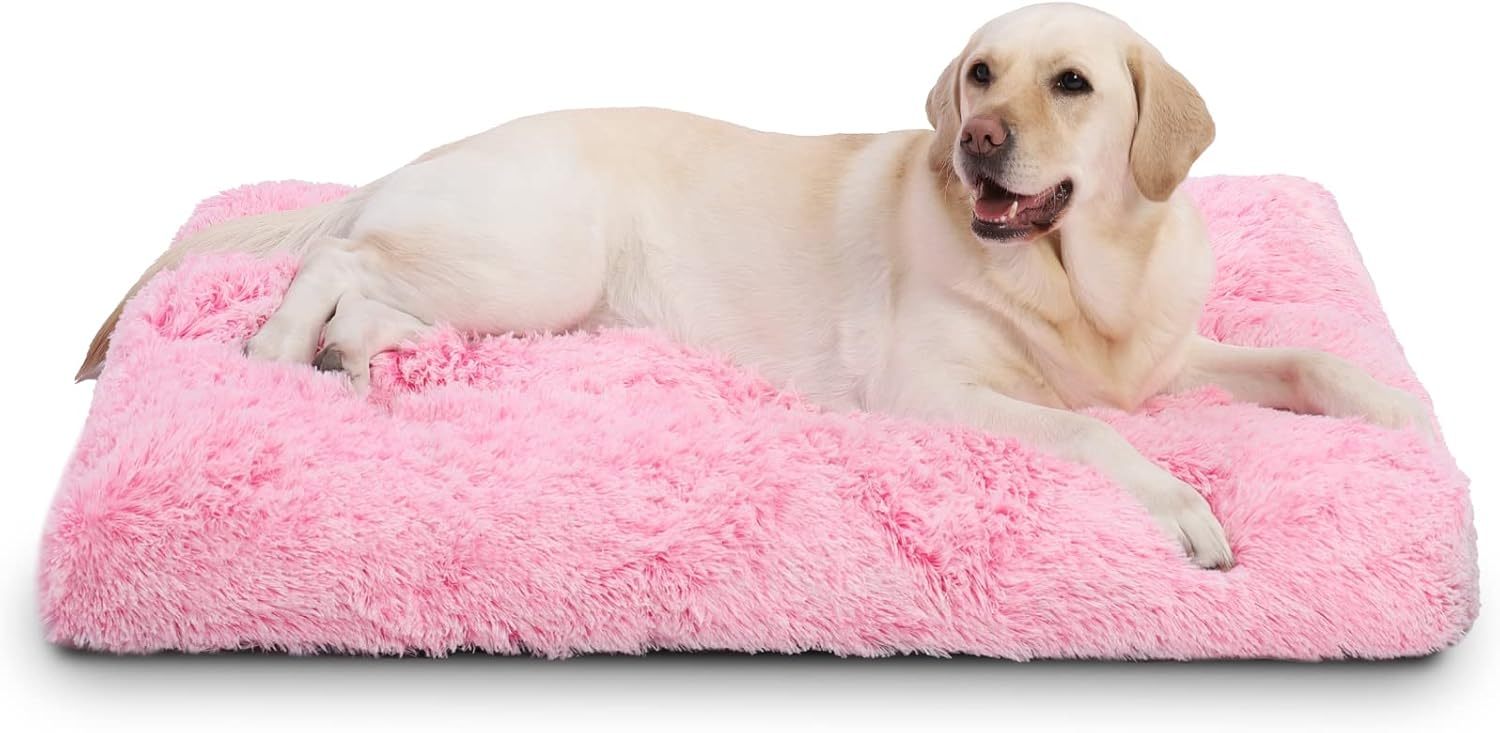 Vonabem Large Dog Bed Pink, Washable Pet Crate Pads for Large Medium Dogs, Plush Soft Girl Princess Puppy Beds Kennel Pad,Anti-Slip Pets Mats for Sleeping 36inch 35 * 23 inch