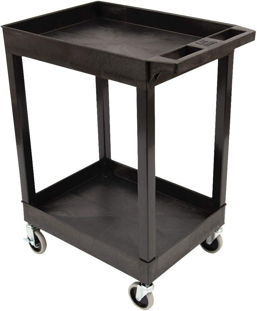 Luxor 18" x 27.25" Two Shelf Tub Utility Cart - Black