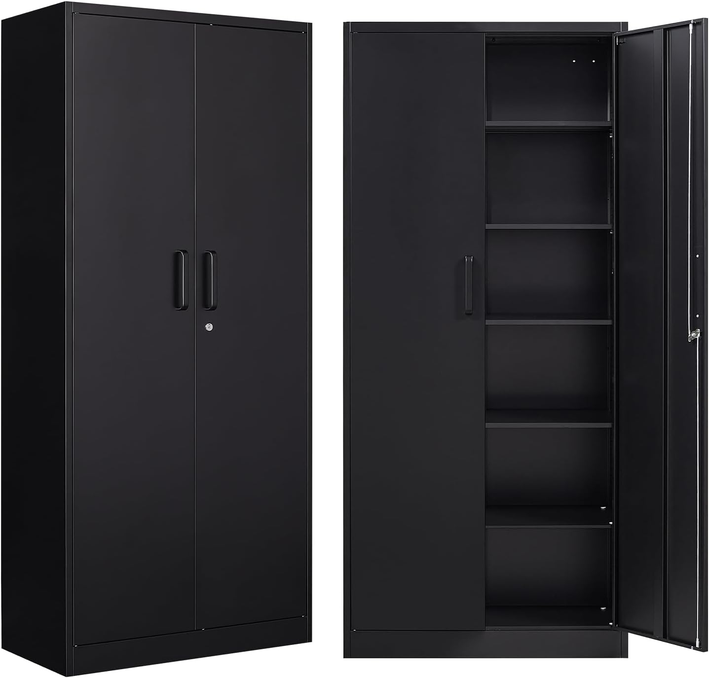 Metal Storage Cabinets with Lock, 71" Garage Storage Cabinet with 2 Door and 5 Adjustable Shelves, Steel Lockable Tool Cabinets for Home, Office, Gym, Garage