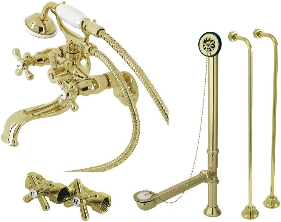 Polished Brass Vintage Clawfoot Tub Faucet Package with Hand Shower