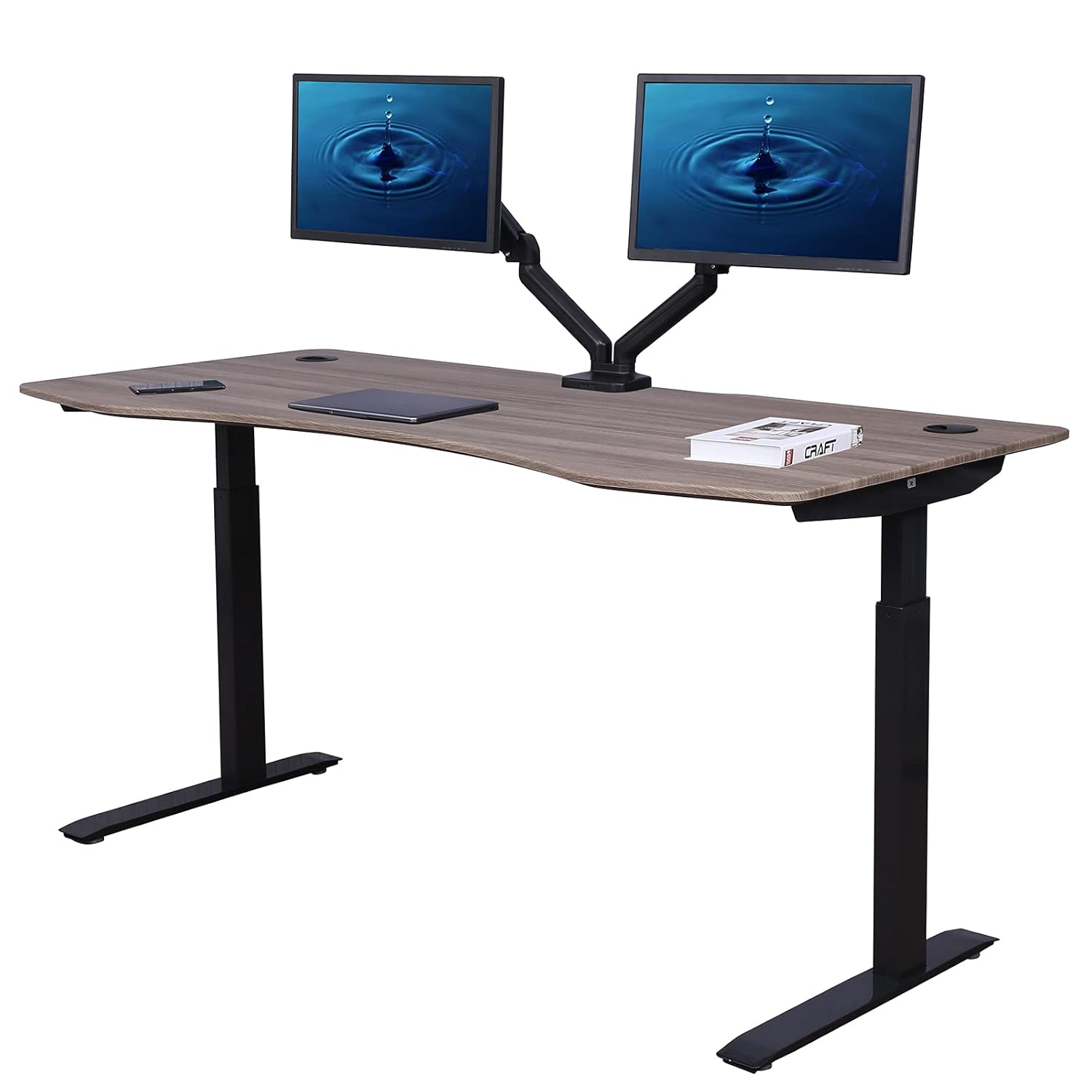 ApexDesk Elite Pro Series 71" x 33" Electric Height Adjustable Stand up Desk, Sit Stand Home Office Desk, Computer Desk - Curved Teakwood