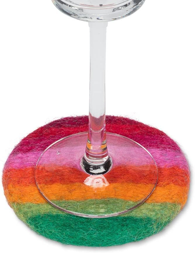 Abbott Collection 28-NEPAL-08-MULTI Rainbow Stripe Felt Coaster, Multicolor, 4"