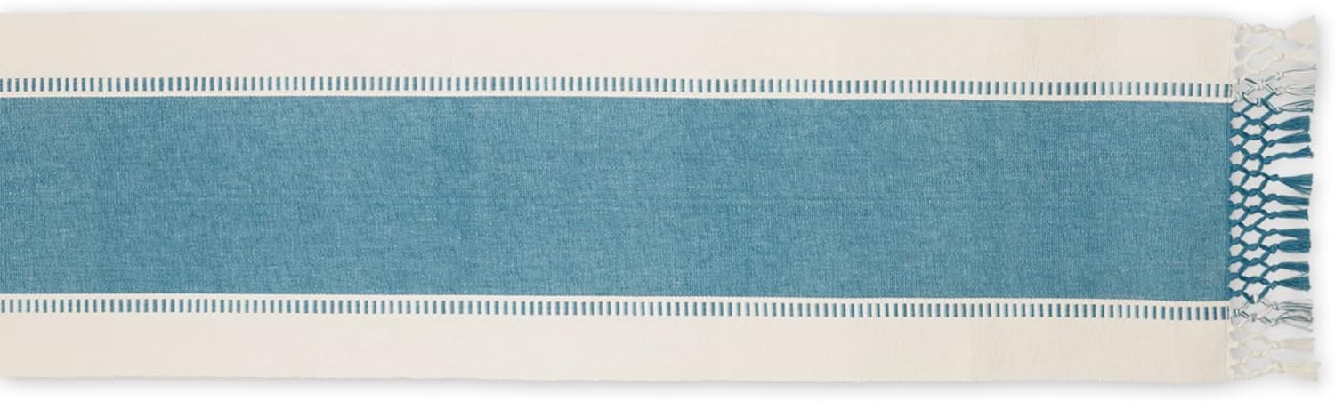 Storm Blue Dobby Stripe Ribbed Table Runner 13x72