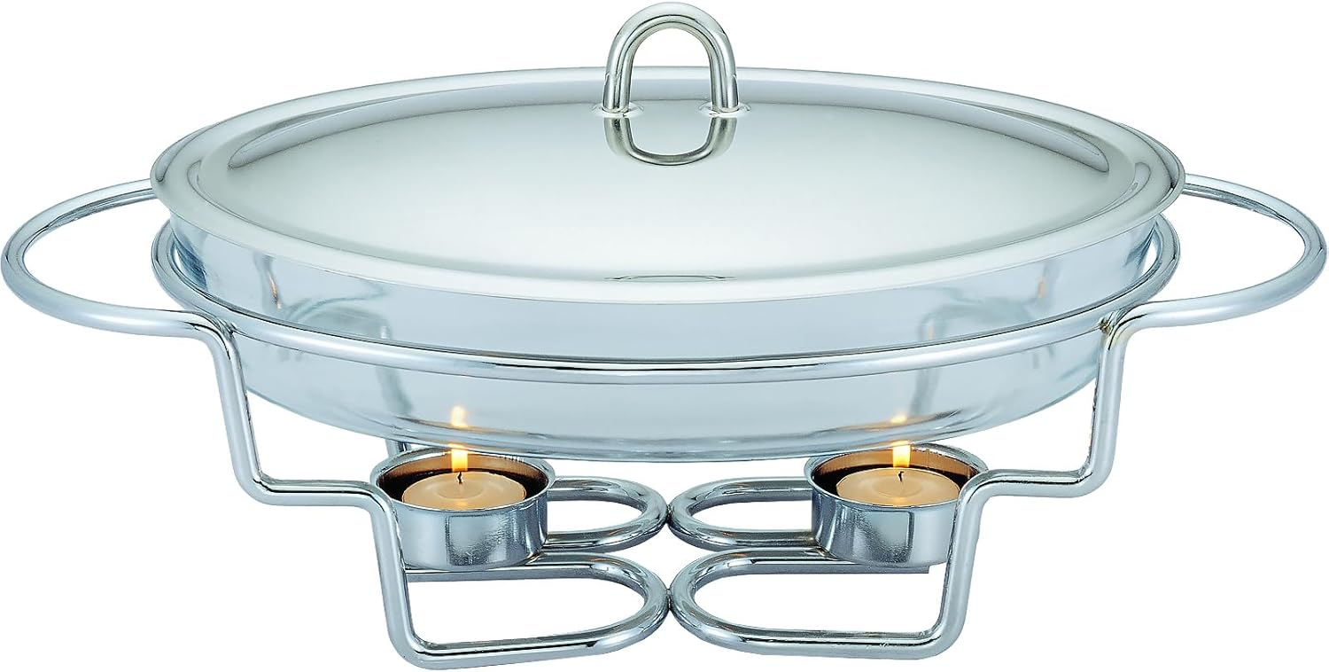 Stainless Steel 3-Quart Chafing Dish Buffet Set with Glass Tray