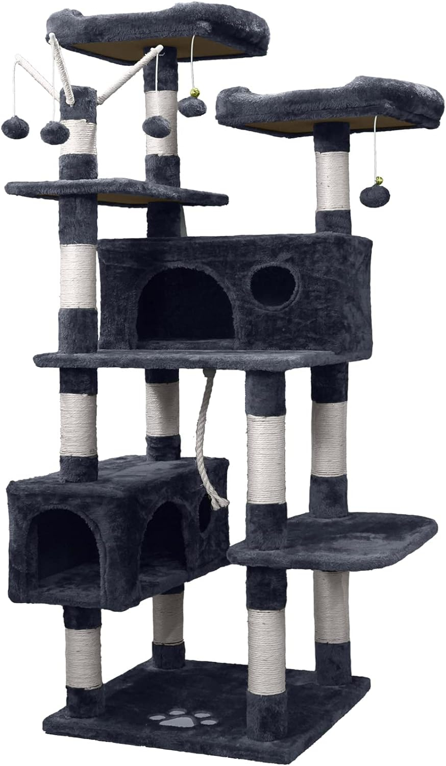 Cat Tree Tower for Indoor Cats,64 inches Large Multi-Level Cat Activity Center with Condos,Scratching Posts,Removable Fur Ball Sticks(Dark Grey002)